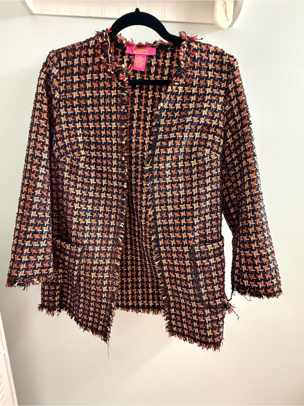 Catherine Malandrino Multicolor Metallic Tweed Open-Front Jacket